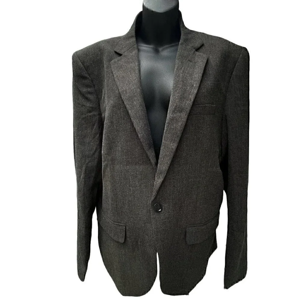 NWT WULFUL Dark Heather Gray Front One Button Single Breasted Blazer Men’s L